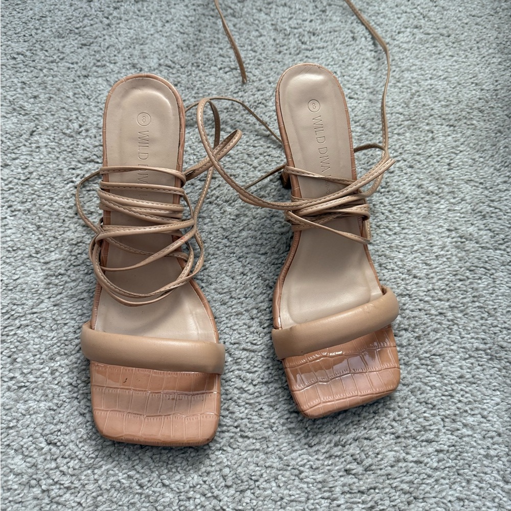 Tan Strappy Sandals with Square-Toe Design